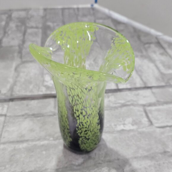 Vintage Teleflora Hand Blown‎ Vase Thick Glass Purple Green Tulip Rim - Picture 1 of 11